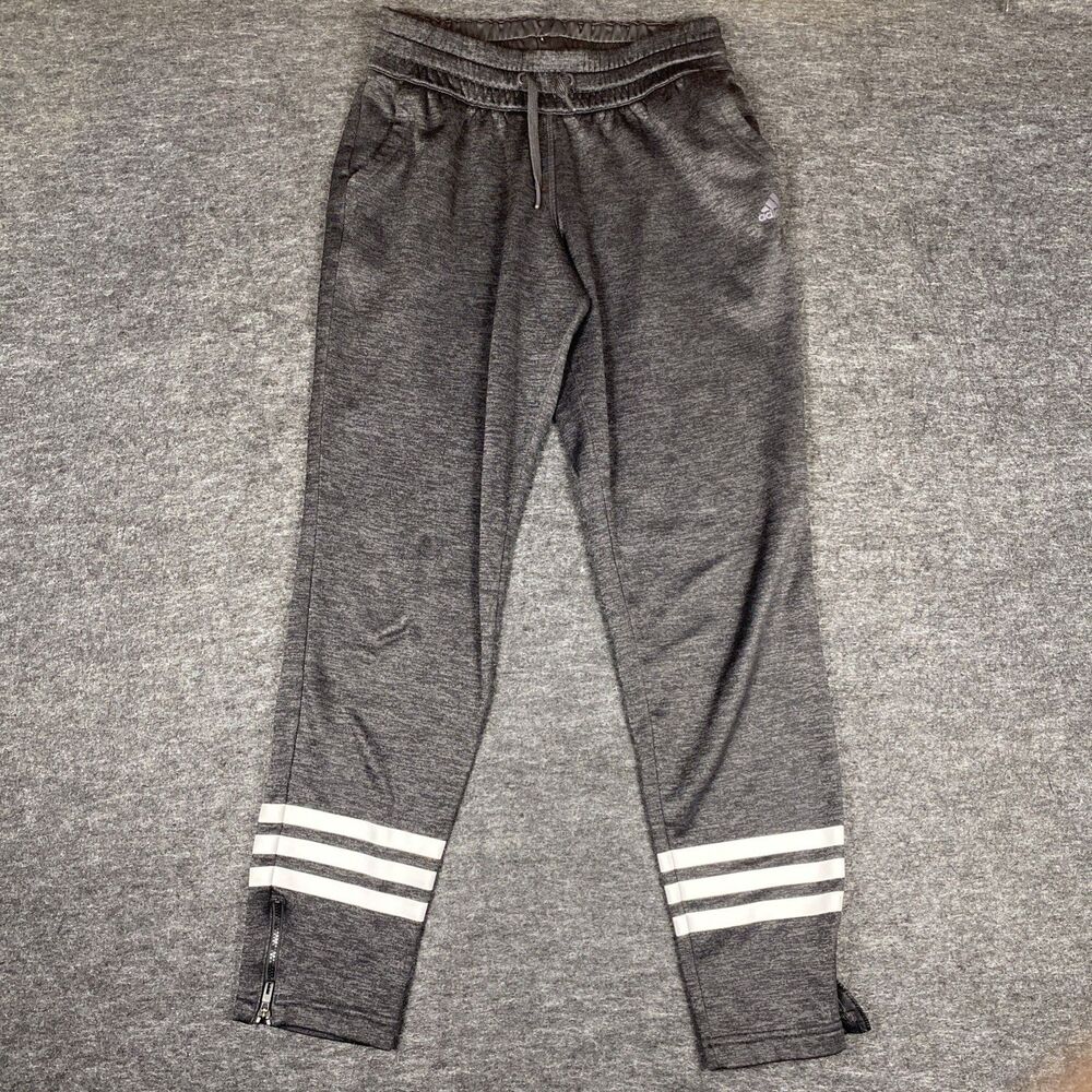 Adidas Women's Fleece Pants Climawarm Small Gray 3-Stripe Zip Ankle Drawstring